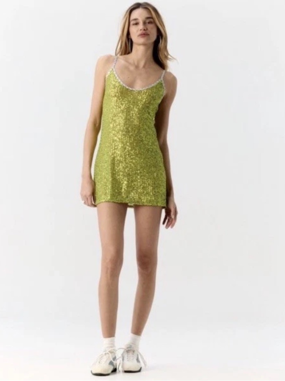 NWT Hand Over Rober Dress Green Sequin Mini Sleeveless Party Dress Size Small C
